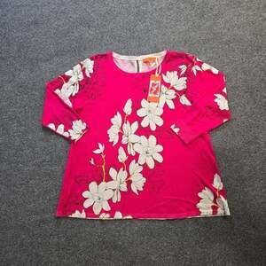 One A Sweater Womens Large Pink Floral Lightweight Strecth Long Sleeve Casual